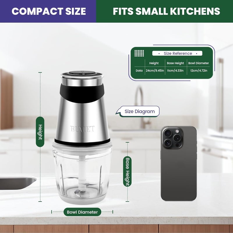 BUMET Electric food processor vegetable chopper 500W one 2.5cup bowl one bi-layer 4 blades Mini Food chopper for home use,Mincing, and Puree for kitchen aid, baby foot - Image 2